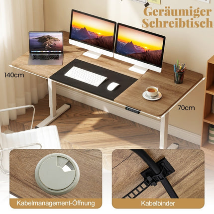 Electric Height Adjustable Desk, 140x70 cm, Beige