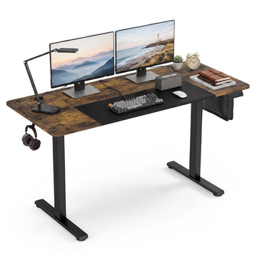 Electric Height-Adjustable Desk, Rustic Brown, 140x60 cm