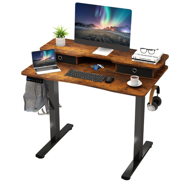 Electric Height Adjustable Desk with Monitor Stand, 100x60 cm