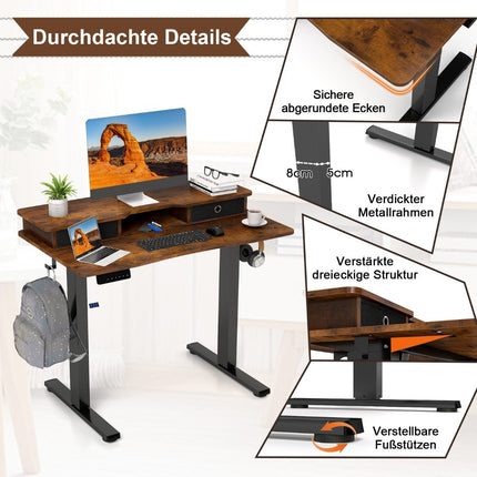 Electric Height Adjustable Desk with Monitor Stand, 100x60 cm