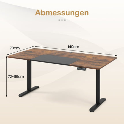 Electric Height Adjustable Standing Desk, 140x70 cm, Brown