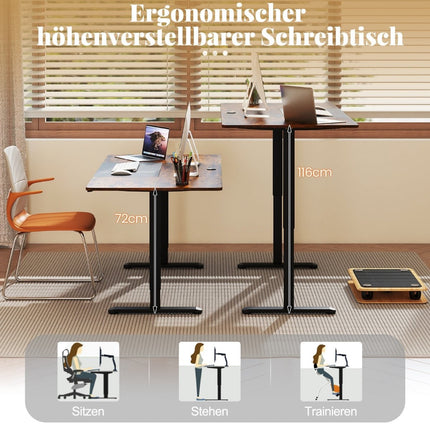Electric Height Adjustable Standing Desk, 140x70 cm, Brown