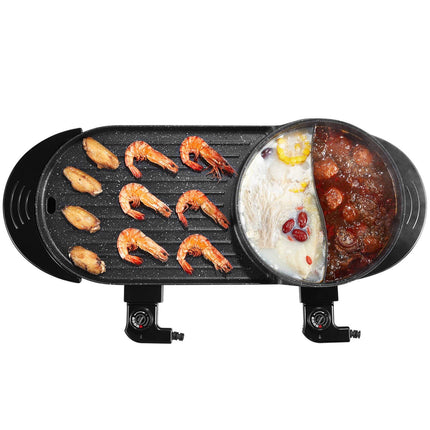 Electric Hot Pot Grill Combo, 2200W, Dual Temp Control
