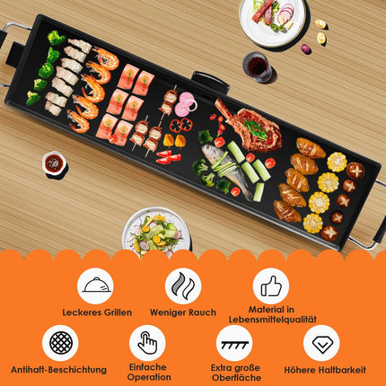 Electric Indoor Grill Plate, 1800W, Adjustable Temp, 90x23 cm