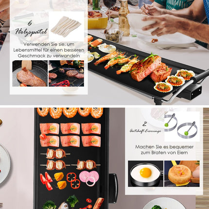Electric Indoor Grill Plate, 1800W, Adjustable Temp, 90x23 cm