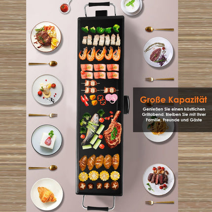 Electric Indoor Grill Plate, 1800W, Adjustable Temp, 90x23 cm