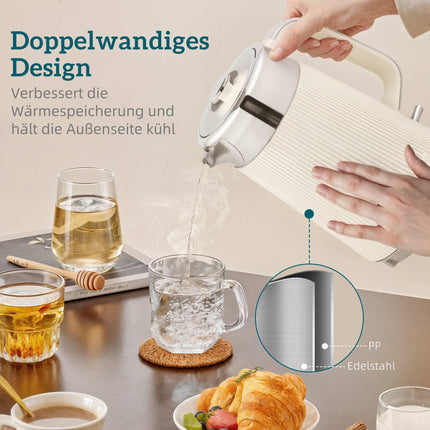 Electric Kettle 1.7L 2200W & 4-Slice Toaster, Cream White