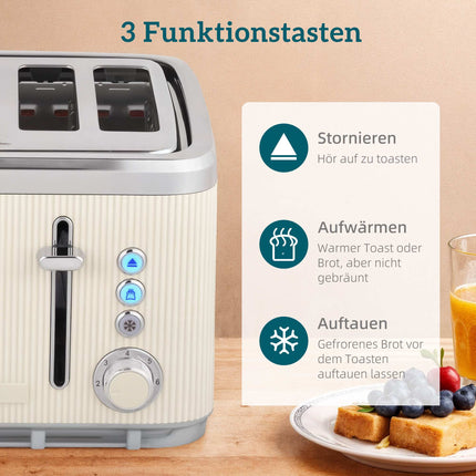 Electric Kettle 1.7L 2200W & 4-Slice Toaster, Cream White