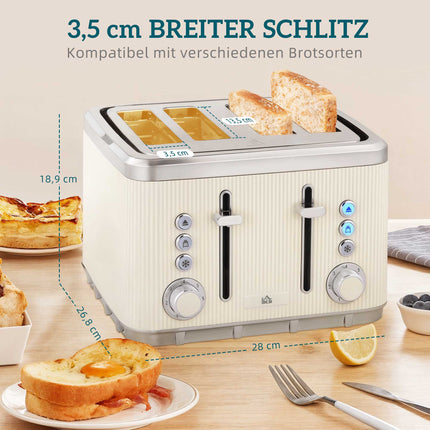 Electric Kettle 1.7L 2200W & 4-Slice Toaster, Cream White