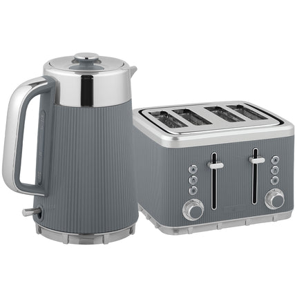 Electric Kettle 1.7L 2200W & 4-Slice Toaster, Grey