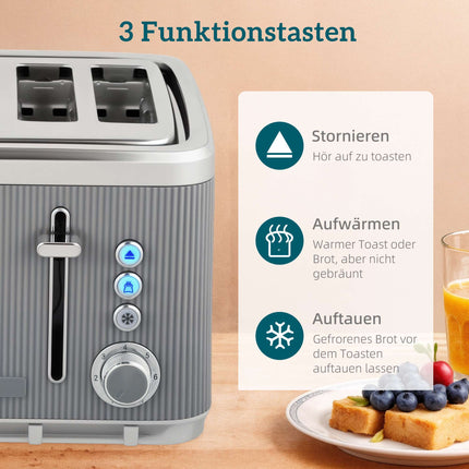 Electric Kettle 1.7L 2200W & 4-Slice Toaster, Grey
