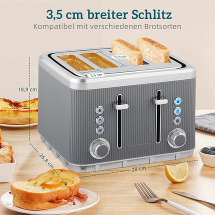 Electric Kettle 1.7L 2200W & 4-Slice Toaster, Grey