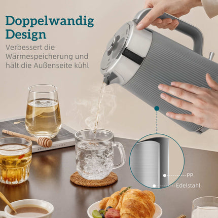 Electric Kettle 1.7L 2200W & 4-Slice Toaster, Grey