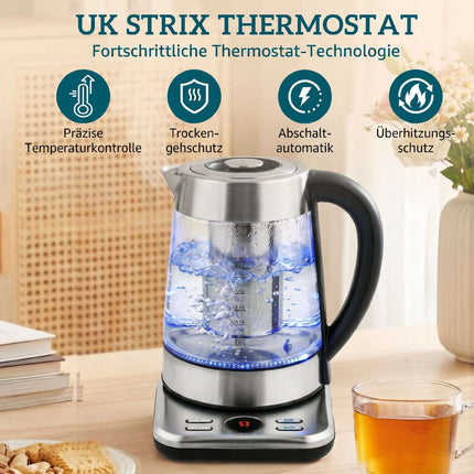 Electric Kettle 1.7L, 2200W, Glass, Strix Thermostat, Tea Infuser
