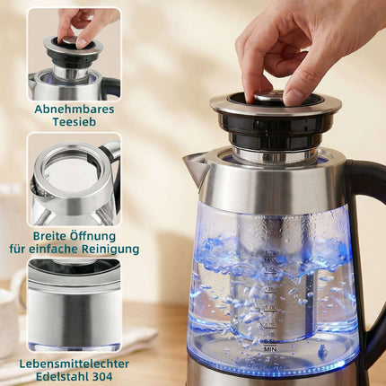 Electric Kettle 1.7L, 2200W, Glass, Strix Thermostat, Tea Infuser