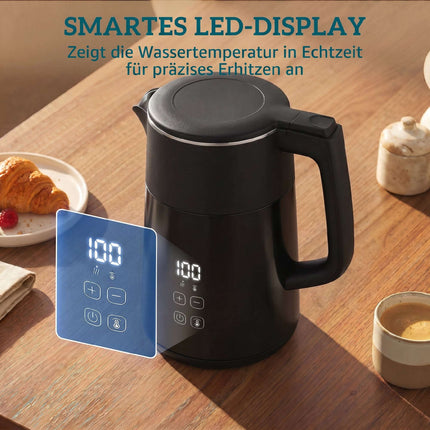 Electric Kettle 1.7L, 2200W, LED Display, Keep Warm, Auto Shut-Off