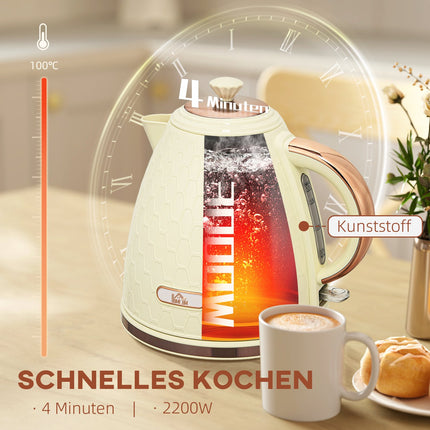 Electric Kettle, 2200W, Window, Filter, Beige