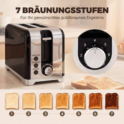 Electric Kettle & Toaster Set, 1.7L, 2200W, 7 Browning Levels