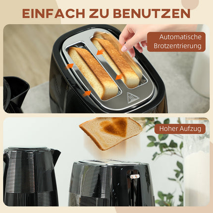 Electric Kettle & Toaster Set, 1.7L, Stainless Steel, Black