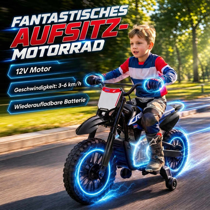 Electric Kids Motorcycle, 12V, Black & Blue, 3-6 km/h