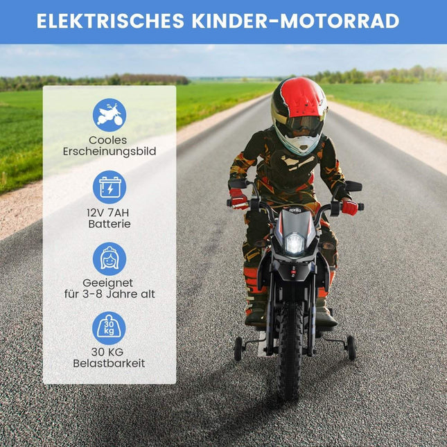 Electric Kids Motorcycle with Training Wheels, Music, 12V Battery