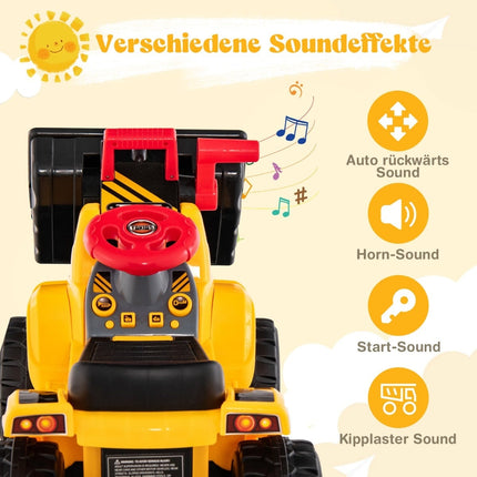 Electric Kids Ride-On Digger with Storage & Hoop, Yellow