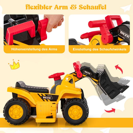 Electric Kids Ride-On Digger with Storage & Hoop, Yellow