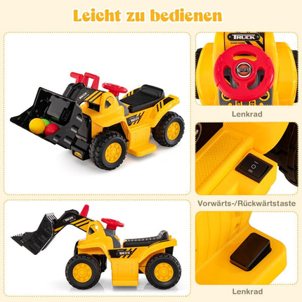 Electric Kids Ride-On Digger with Storage & Hoop, Yellow