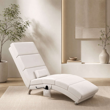 Electric Massage Recliner Chair, Cream White, Heat & Vibration