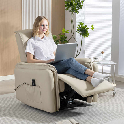 Electric Massage Recliner, Faux Leather, Footrest, Beige