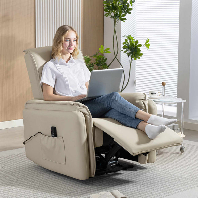 Elektrische massagestoel, kunstleer, voetensteun, beige