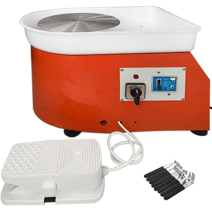 Elektrisch pottenbakkerswiel 25 cm, 280 W, voetpedaal, gereedschapskit