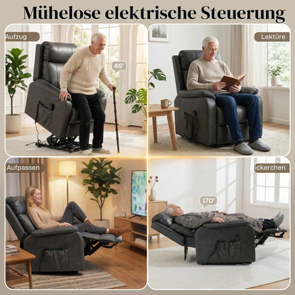 Electric Recliner Chair, Black Faux Leather, Dual Motor