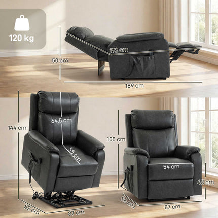 Electric Recliner Chair, Black Faux Leather, Dual Motor