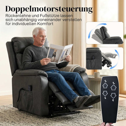 Electric Recliner Chair, Black Faux Leather, Dual Motor