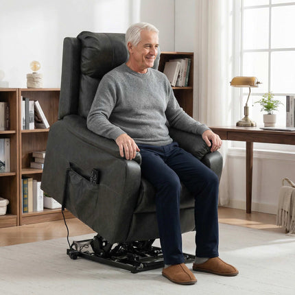 Electric Recliner Chair, Black Faux Leather, Dual Motor