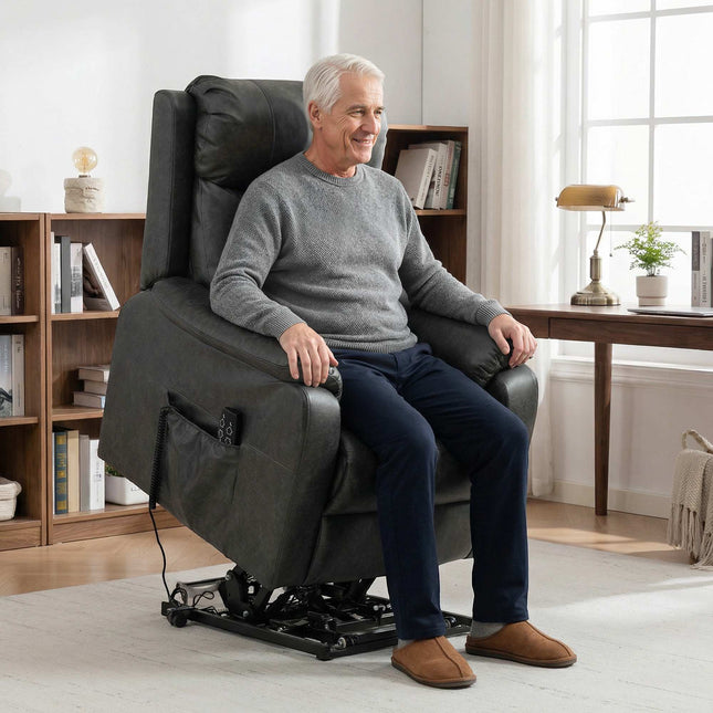 Electric Recliner Chair, Black Faux Leather, Dual Motor