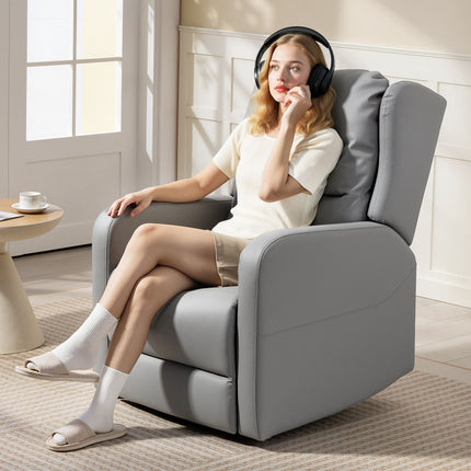 Electric Recliner Chair, Faux Leather, Gray, Footrest