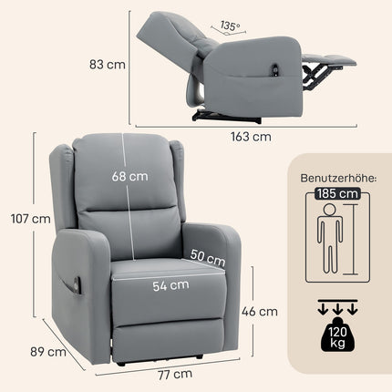 Electric Recliner Chair, Faux Leather, Gray, Footrest