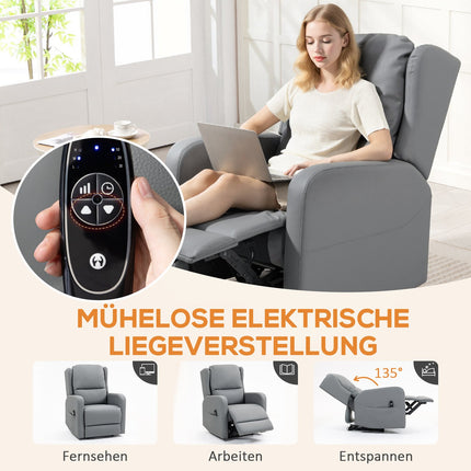 Electric Recliner Chair, Faux Leather, Gray, Footrest