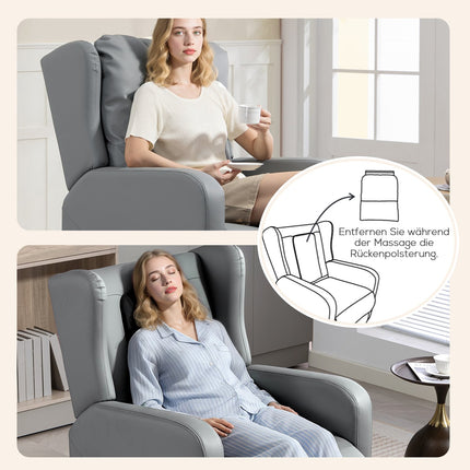 Electric Recliner Chair, Faux Leather, Gray, Footrest