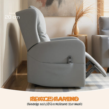 Electric Recliner Chair, Faux Leather, Gray, Footrest