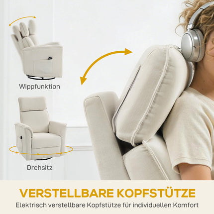 Electric Recliner Chair with Adjustable Headrest, Cream White