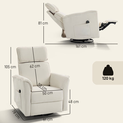 Electric Recliner Chair with Adjustable Headrest, Cream White