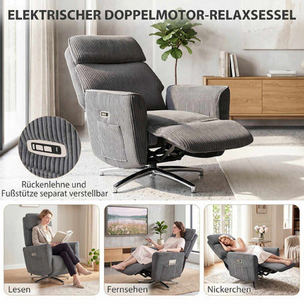 Electric Recliner Chair with Dual Motors, USB Port, Dark Grey