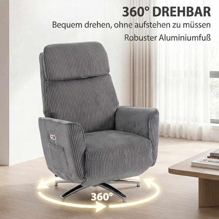 Electric Recliner Chair with Dual Motors, USB Port, Dark Grey