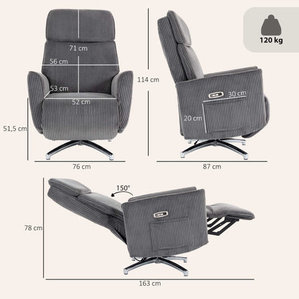 Electric Recliner Chair with Dual Motors, USB Port, Dark Grey