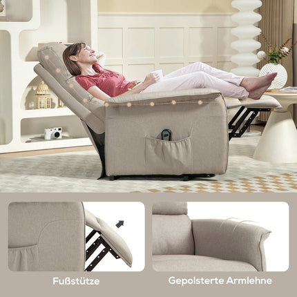 Electric Recliner Chair with Lift, Adjustable, Beige, 120 kg Capacity