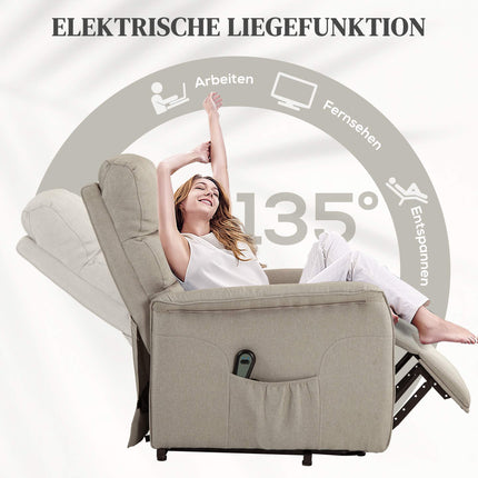 Electric Recliner Chair with Lift, Adjustable, Beige, 120 kg Capacity