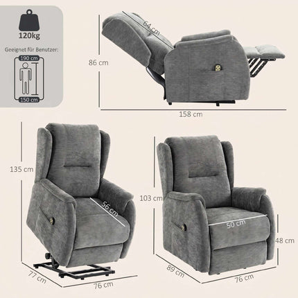 Electric Recliner Chair with Lift Assist, Dark Grey Chenille